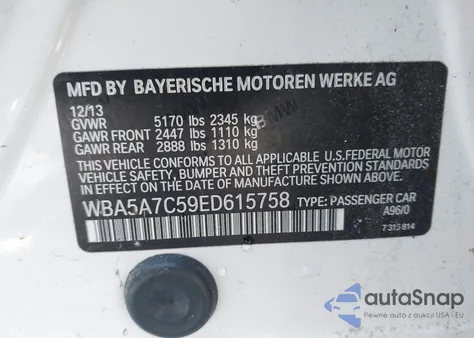 2014 BMW 528I xDrive from USA, damaged, VIN WBA5A7C59ED615758